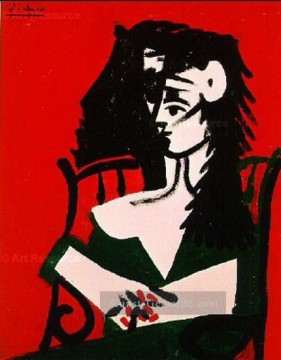  59 - Frau a la mantille sur fond rouge I 1959 kubist Pablo Picasso